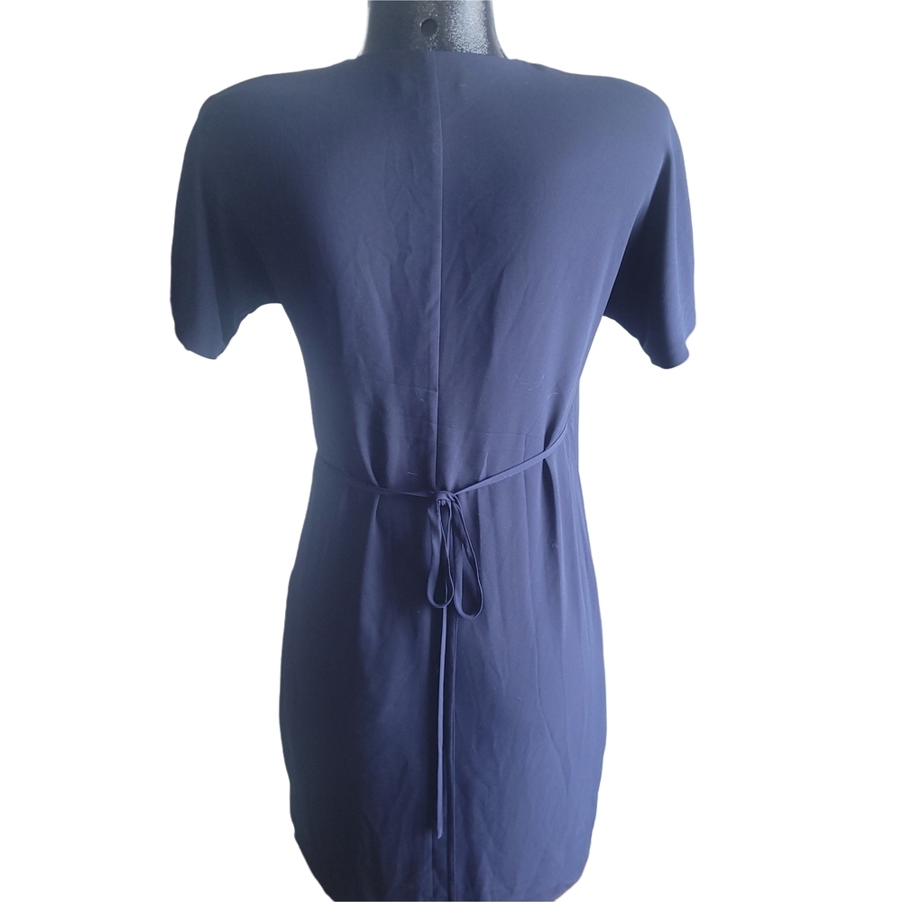 Aritzia's Babaton Navy Blue Wallace Short Sleeve Wrap Style Midi Dress XS - Picture 7 of 8